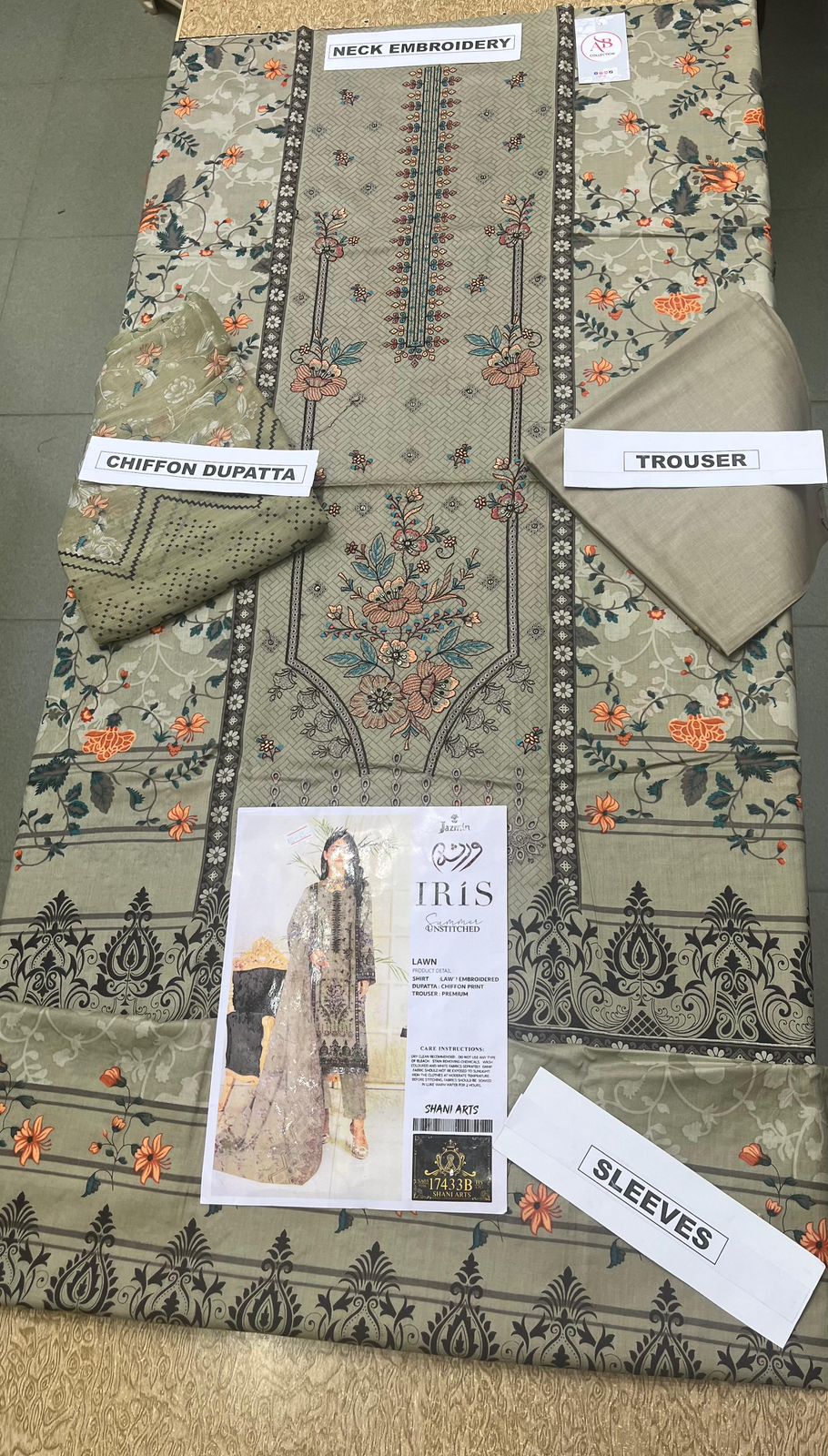 Premium Unstitched Embroidered Lawn 3 Piece Suit with Chiffon Dupatta