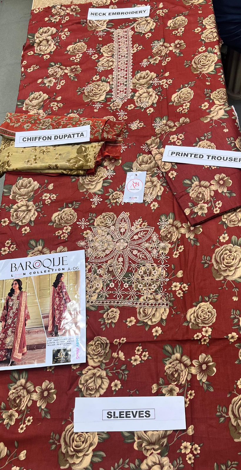 Premium Embroidered Lawn 3 Piece Suit with Chiffon Dupatta