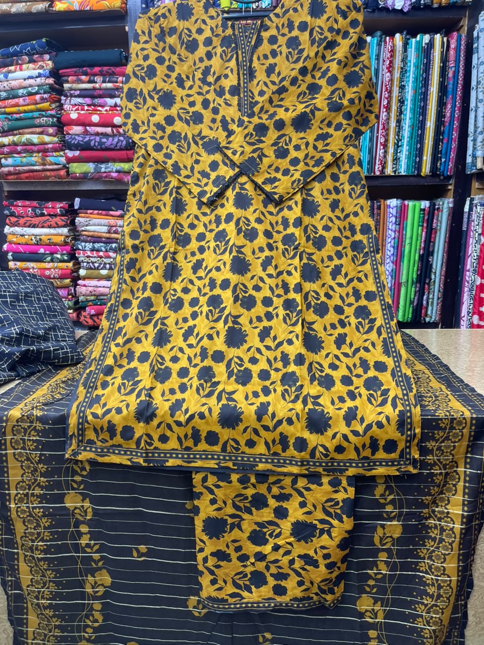 New Arrival: 3-Piece Printed Lawn Suit (Mustard Yellow Floral)
