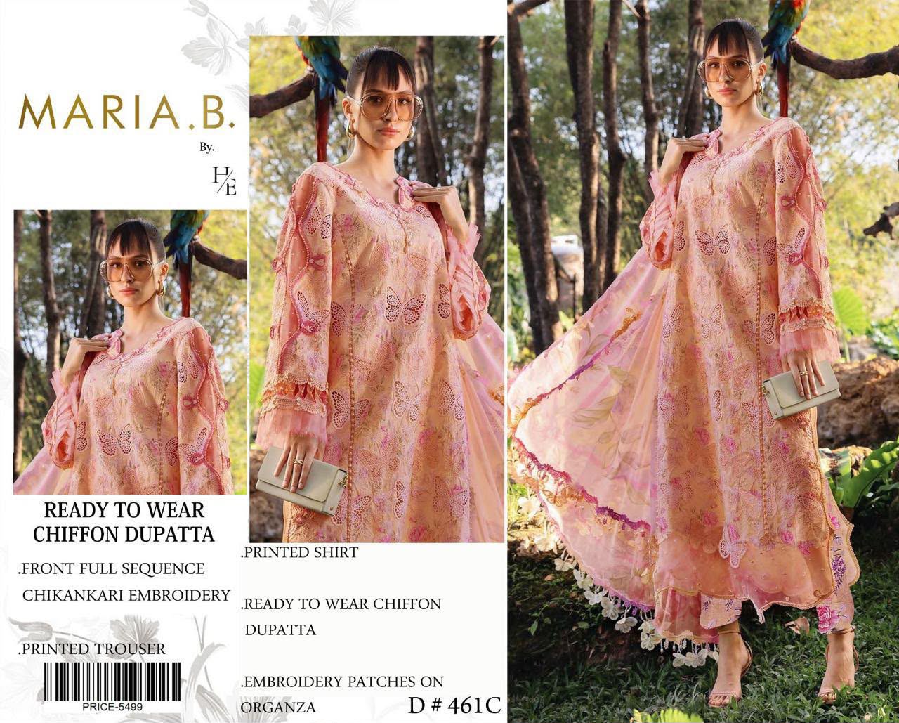Soft Peach Floral Embroidered 3-Piece Lawn Suit Sequins Chikankari Shirt, Organza Border & Chiffon Dupatta