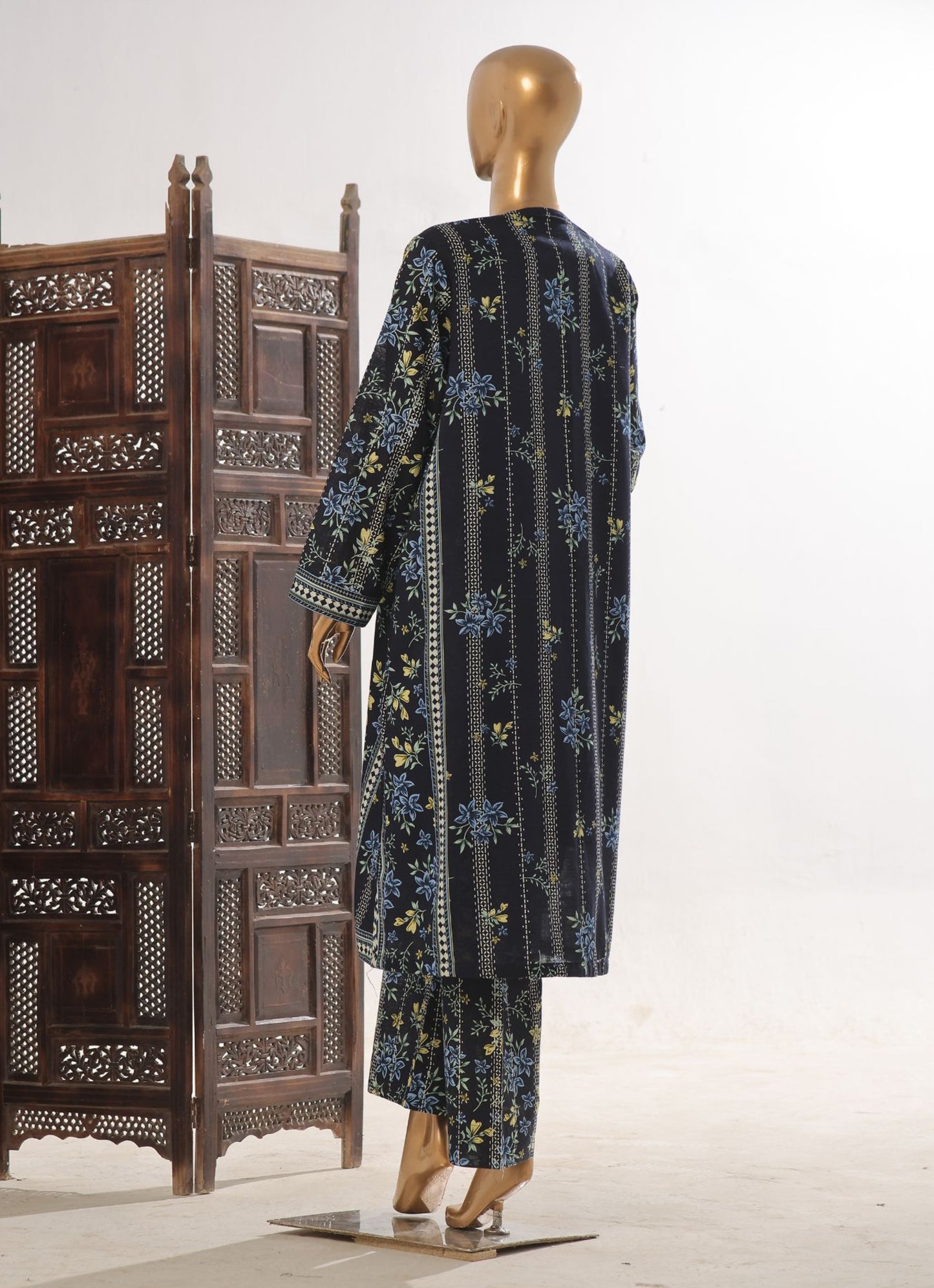 Midnight Flora: 2-Piece Printed Khaddar Jacket Style Co-ord Set