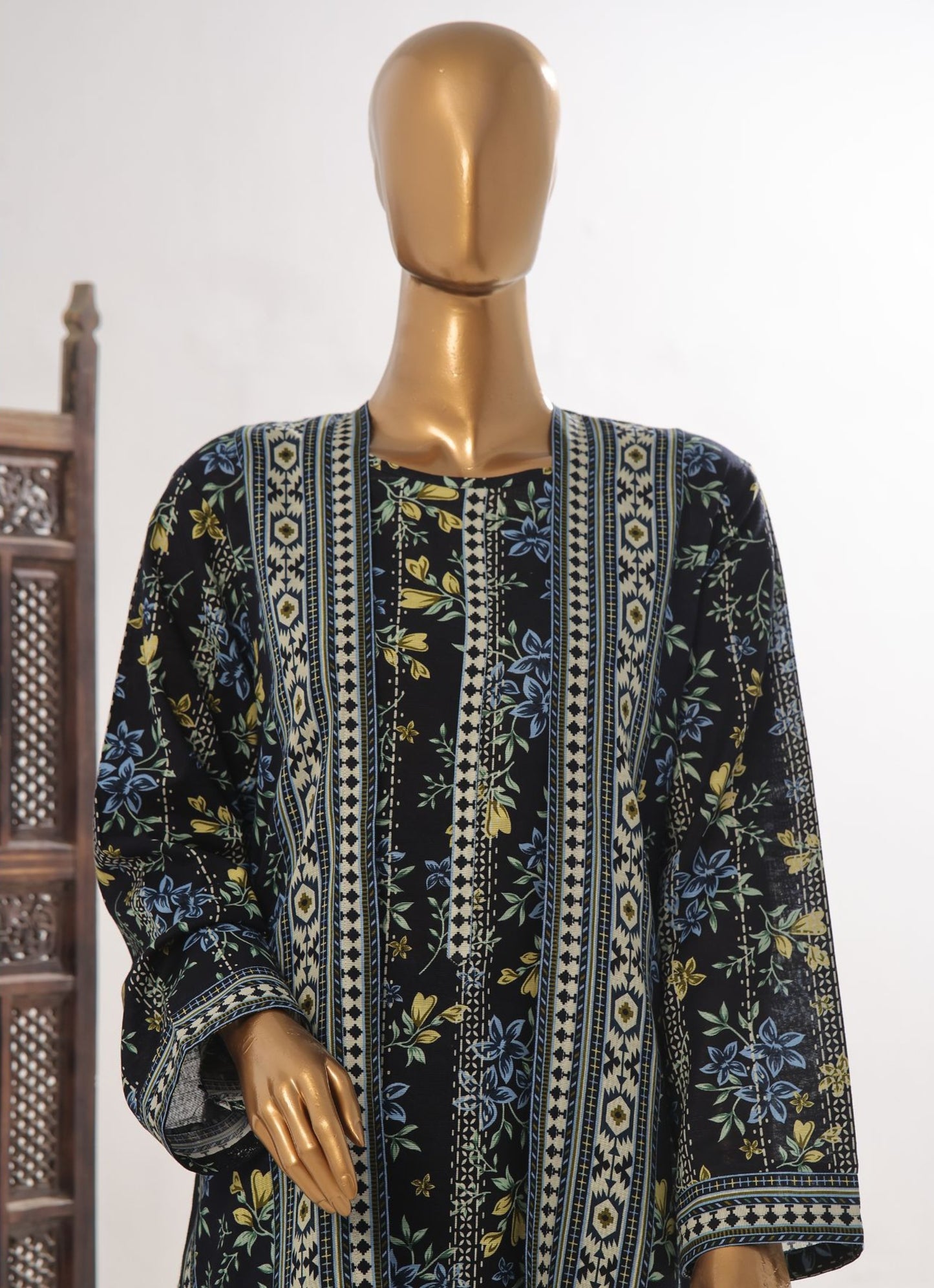 Midnight Flora: 2-Piece Printed Khaddar Jacket Style Co-ord Set