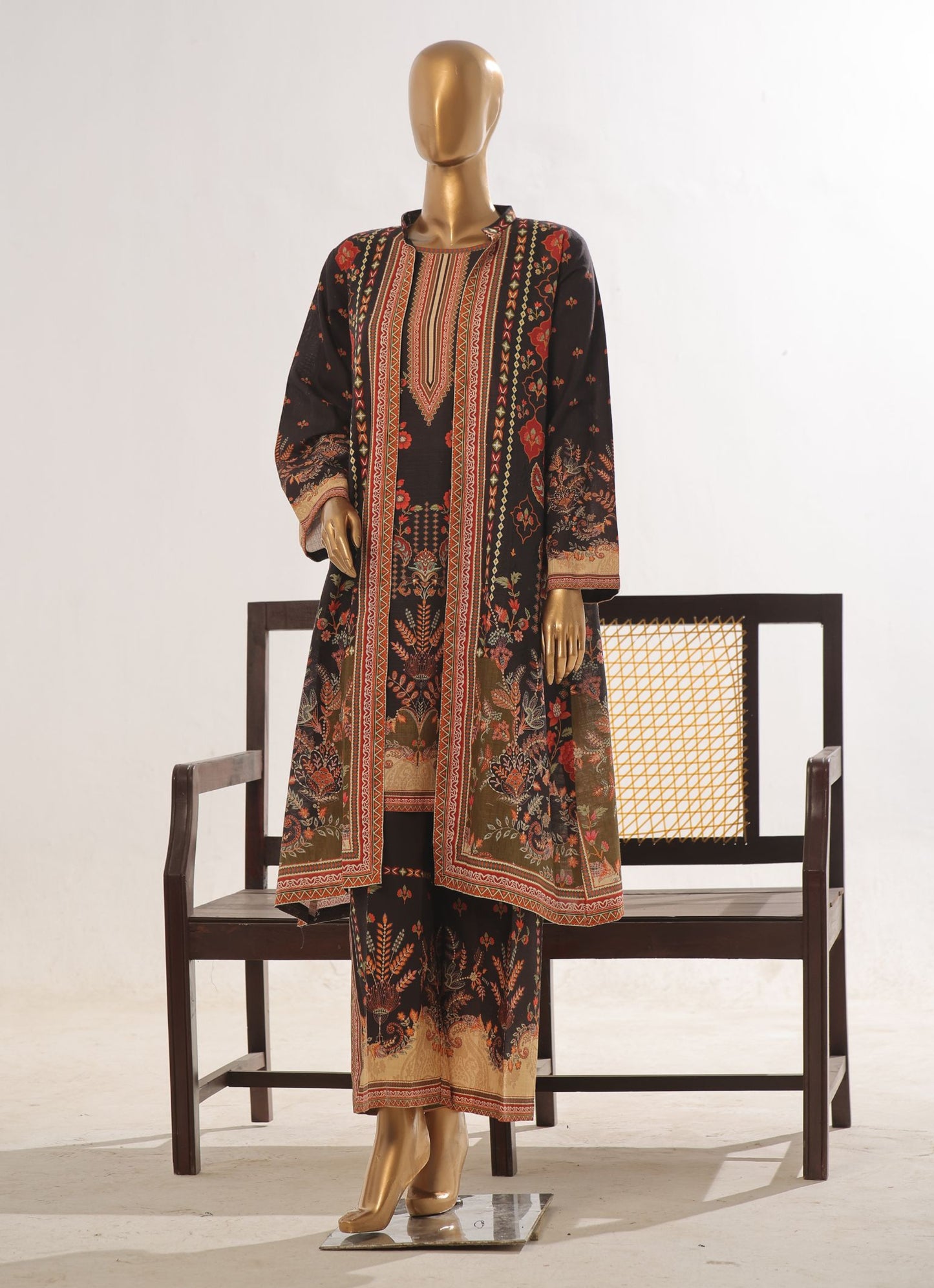 Earthy Charcoal: 2-Piece Jacket-Style Khaddar Printed Co-ord Set