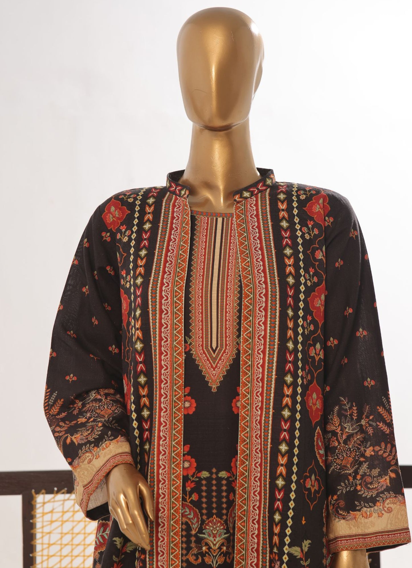 Earthy Charcoal: 2-Piece Jacket-Style Khaddar Printed Co-ord Set