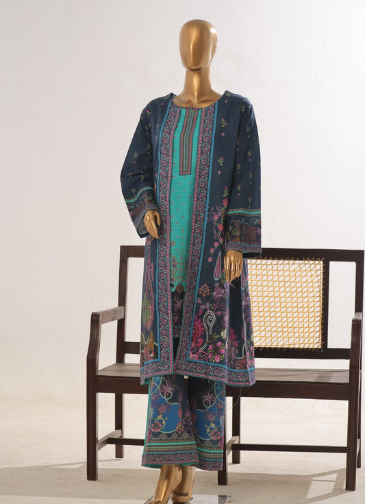 Teal & Navy Floral Fusion 2-Piece Printed Khaddar Co-ord set