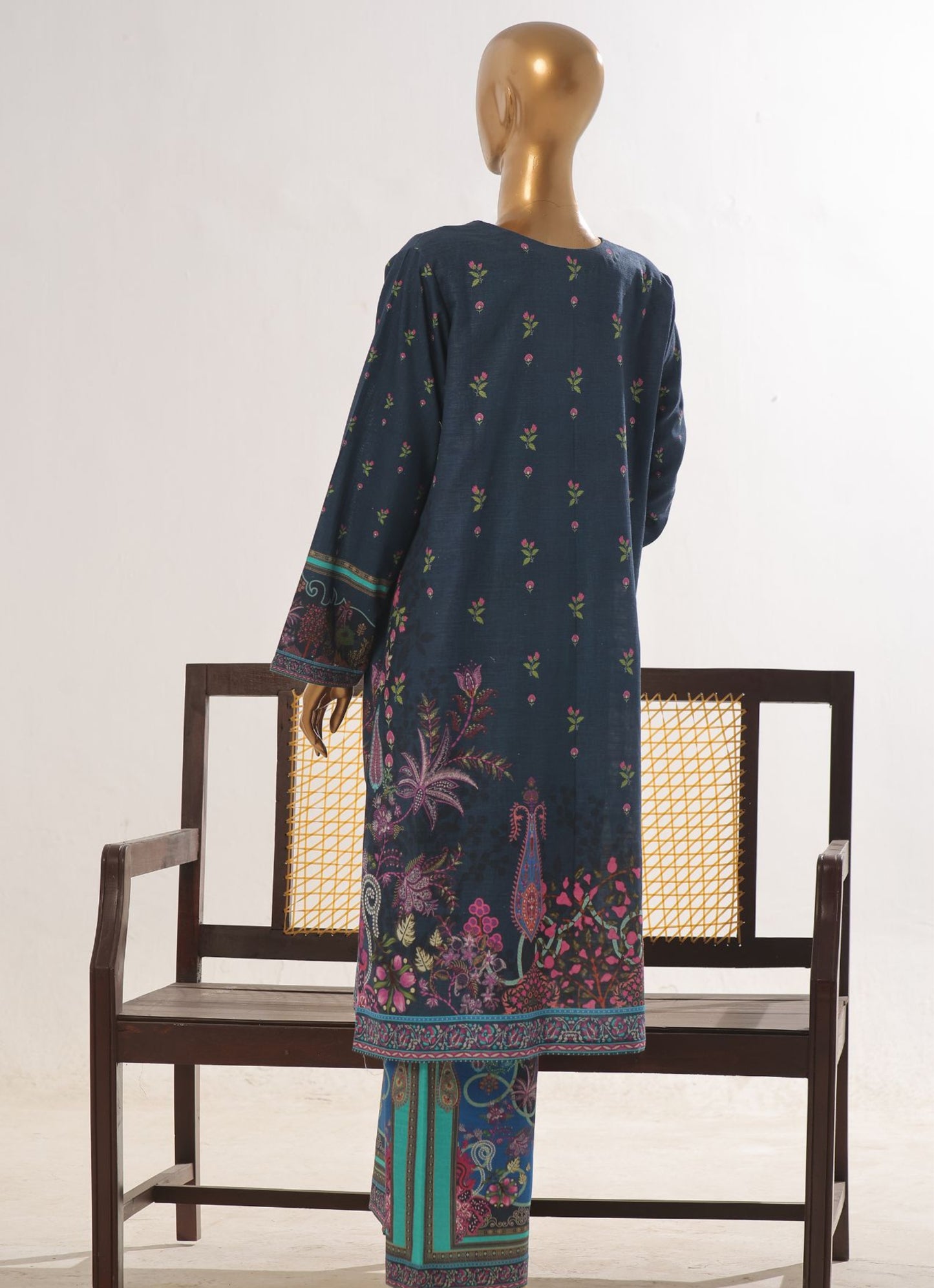 Teal & Navy Floral Fusion 2-Piece Printed Khaddar Co-ord set