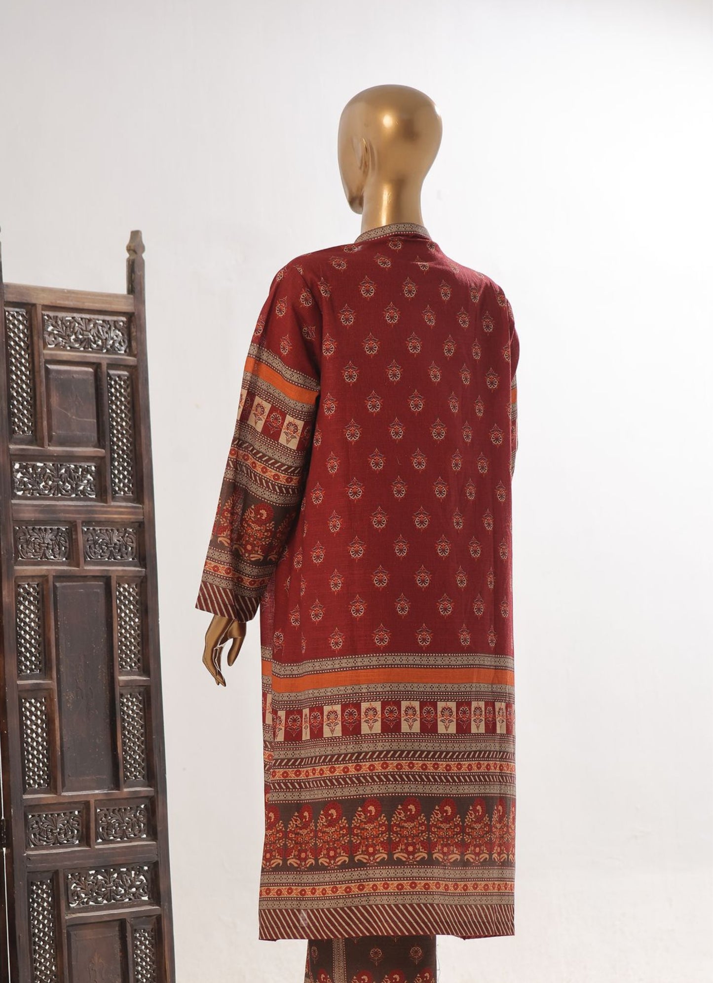 Maroon & Russet Ethnic Khaddar Print 2-Piece Co-ord set
