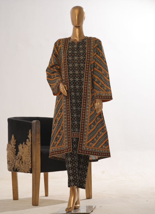 Earthy Crimson & Clay Jacket Style 2 Piece Printed Khaddar Suit