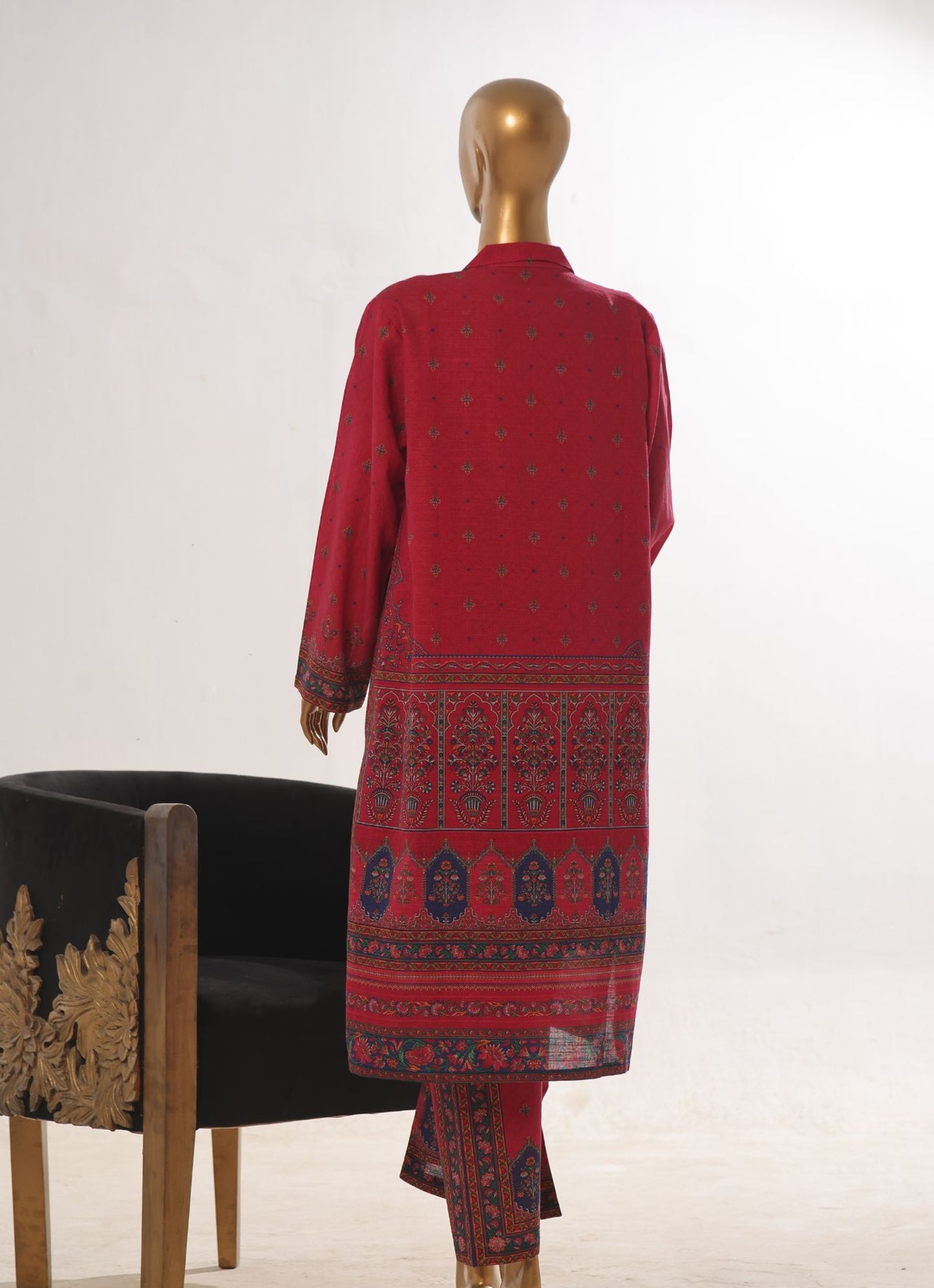 Ethereal Crimson 2 Piece Printed Khaddar Jacket Style Co-ord set