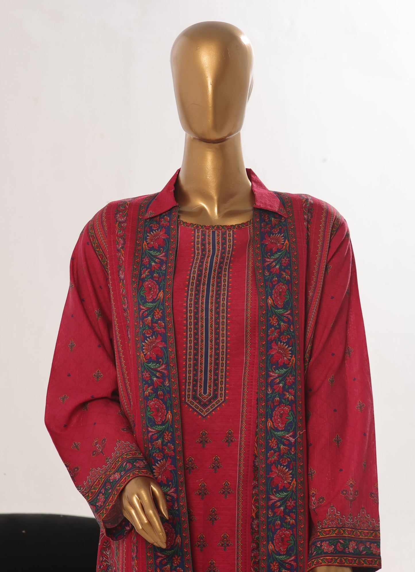 Ethereal Crimson 2 Piece Printed Khaddar Jacket Style Co-ord set