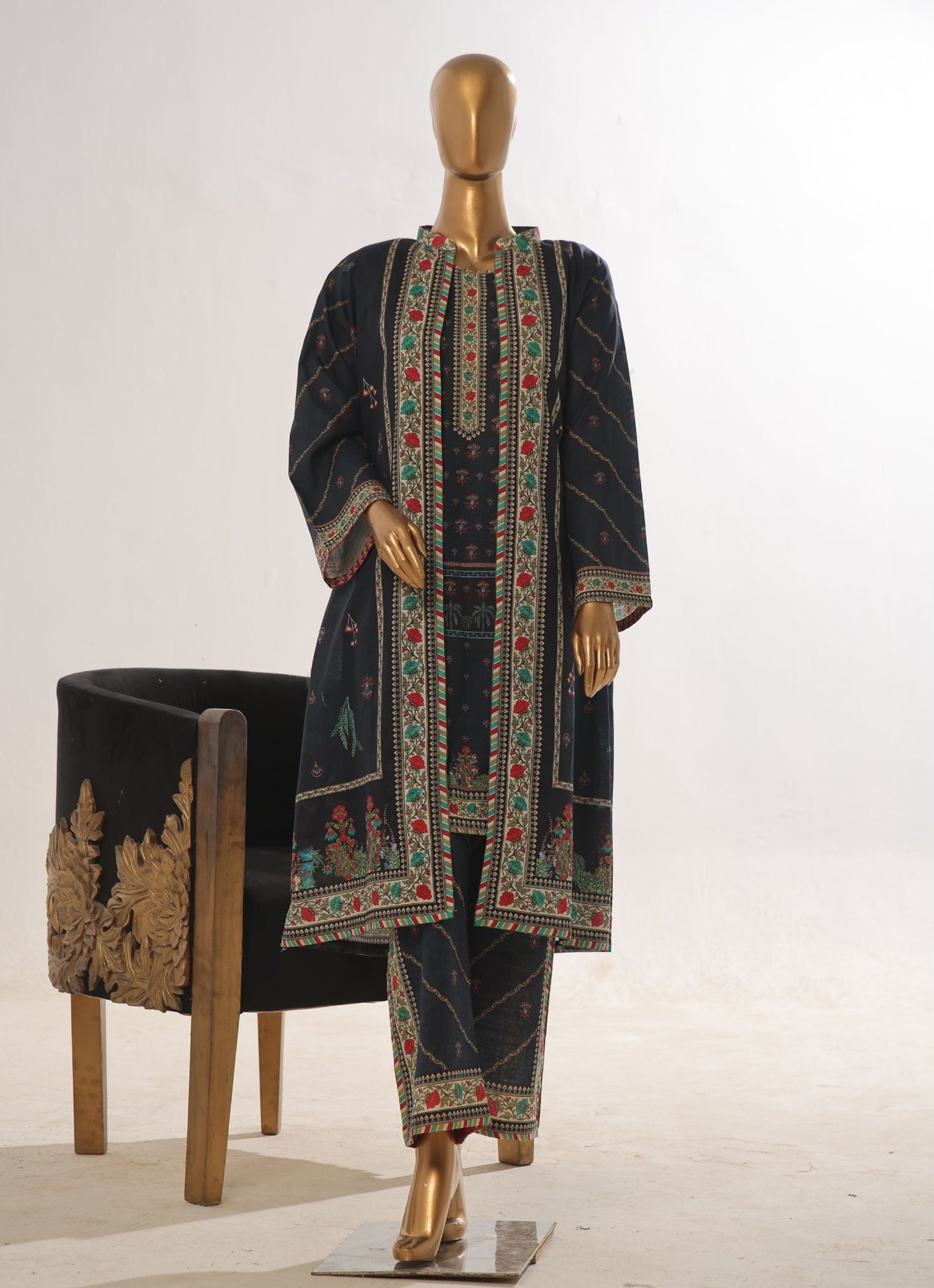 Elegant Printed 2-Piece Kurta Set with Floral Borders