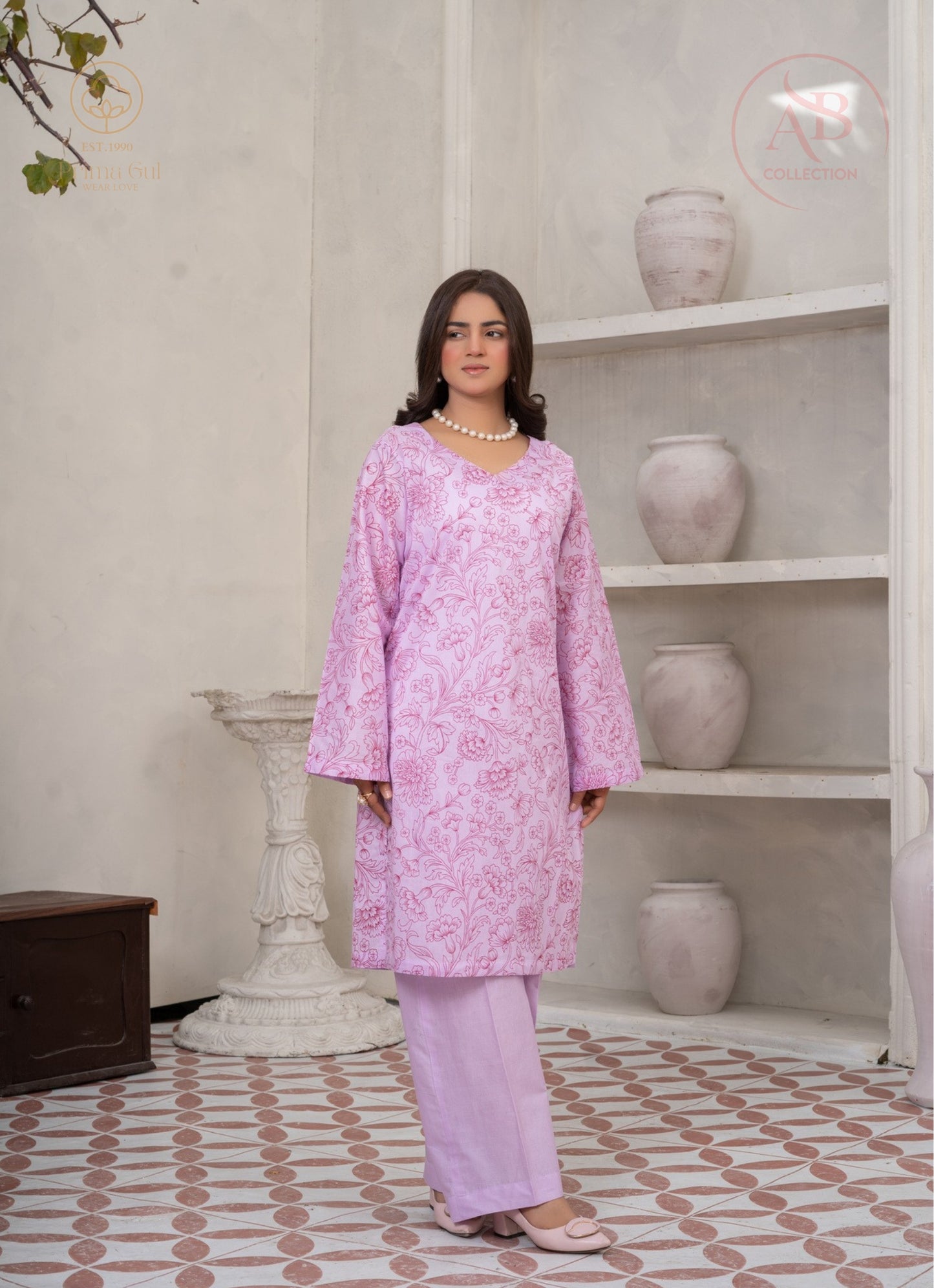 Lavender Rose Printed Kurta & Trouser Co-ord Set