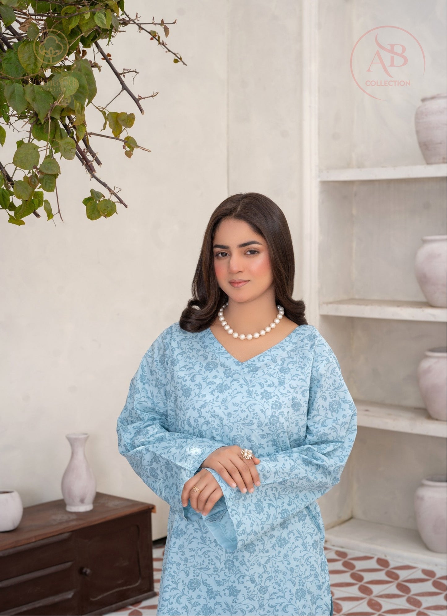 Sky Blue Monochromatic Printed Kurta & Trouser Set