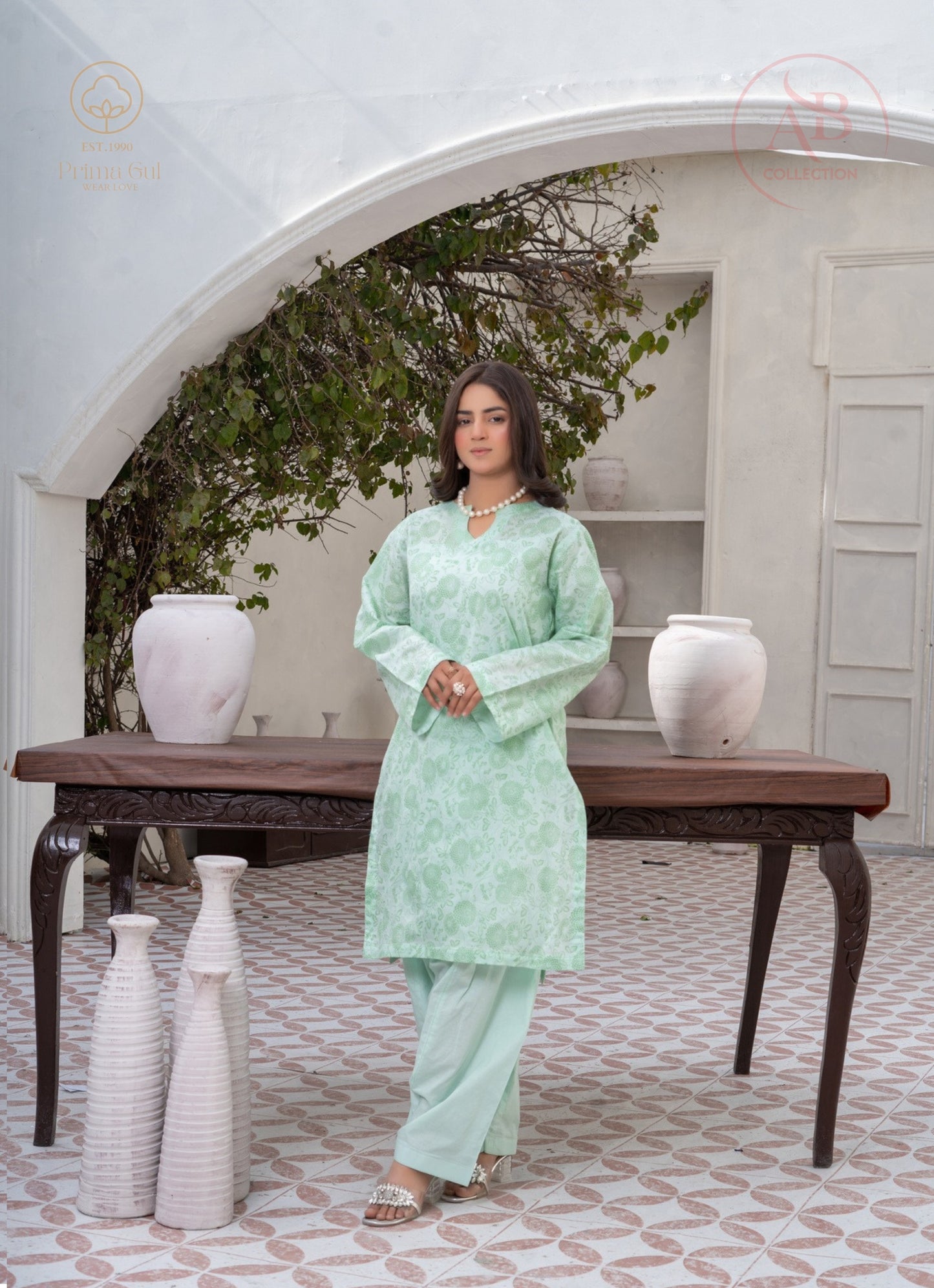Pastel Monochromatic Floral 2-Piece Lawn Dress