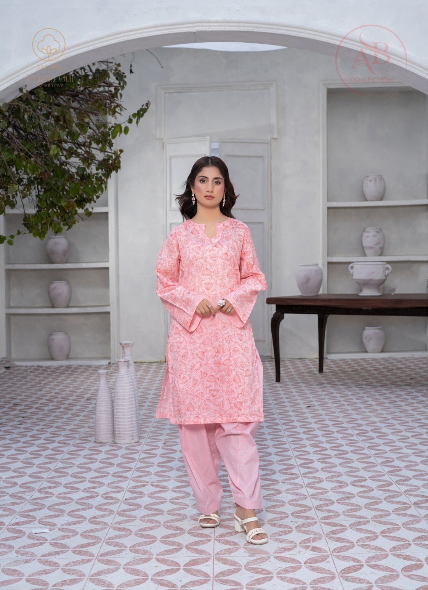 Soft Peach Floral Bloom 2-Piece Lawn Suit