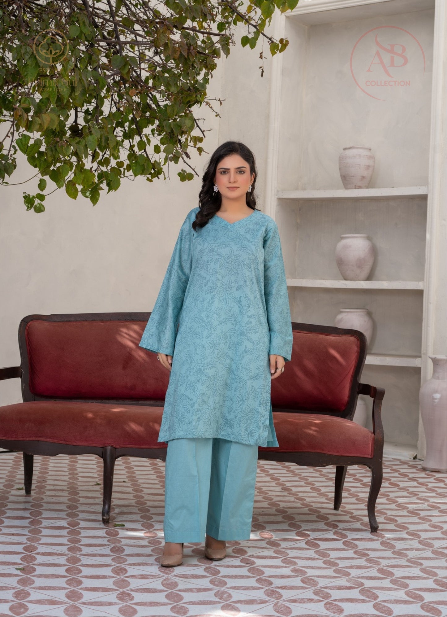 Monochromatic 2-Piece Printed Lawn Suit