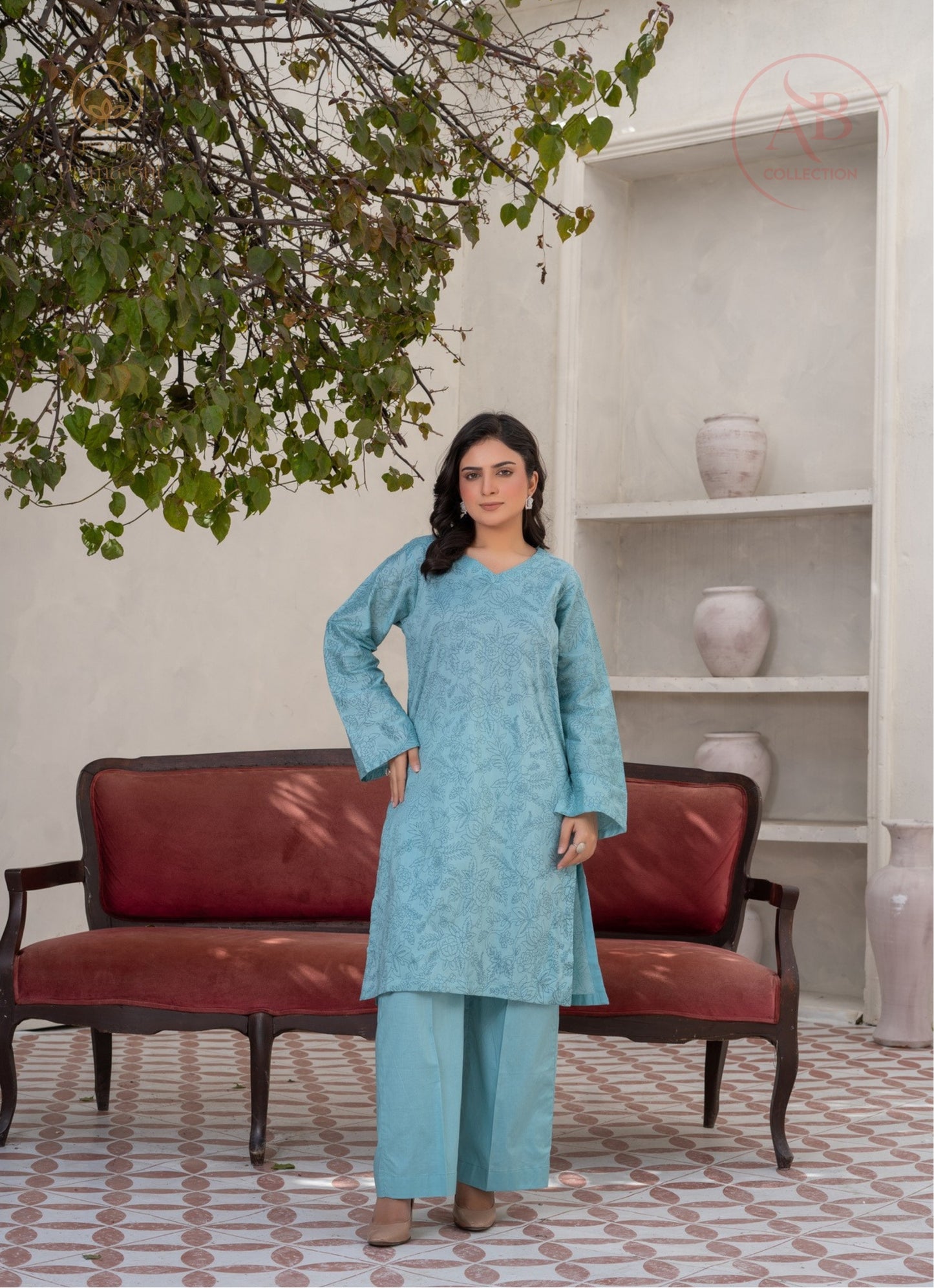 Monochromatic 2-Piece Printed Lawn Suit