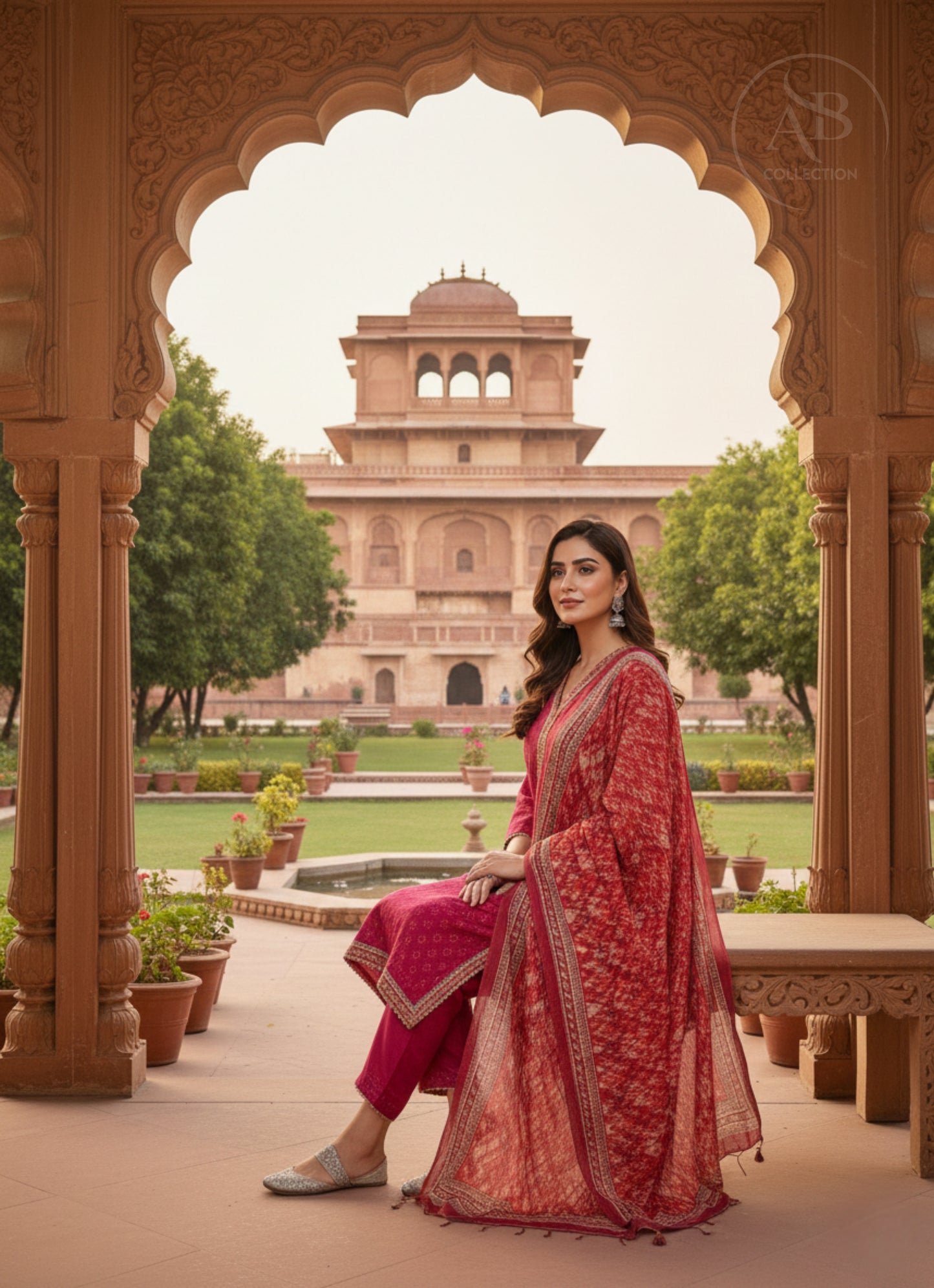 Traditional Chunri Print 3-Piece Ensemble