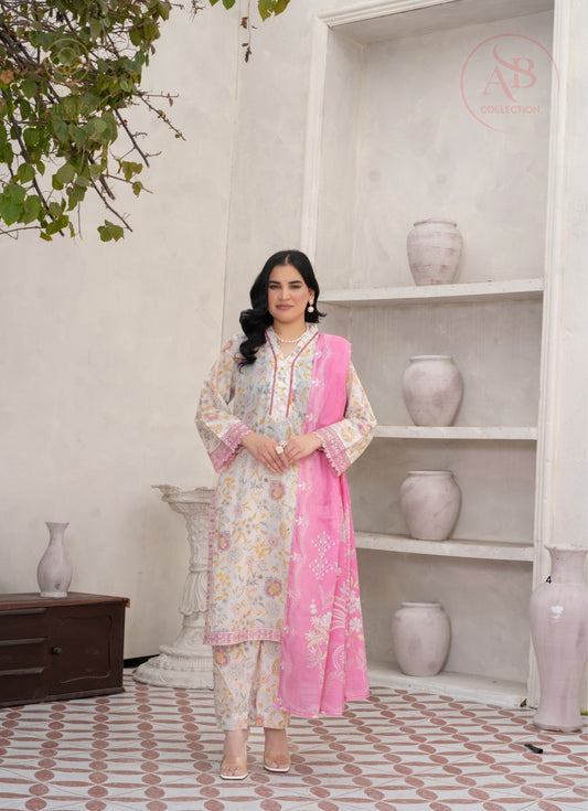 Prima Gul Collection Blossom Pink 3-Piece Printed Lawn Suit