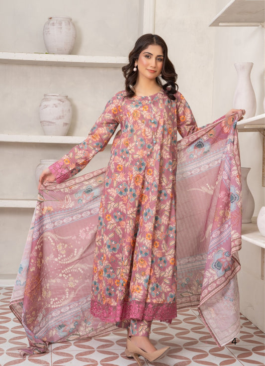 3-Piece Mauve Floral Lawn Suit