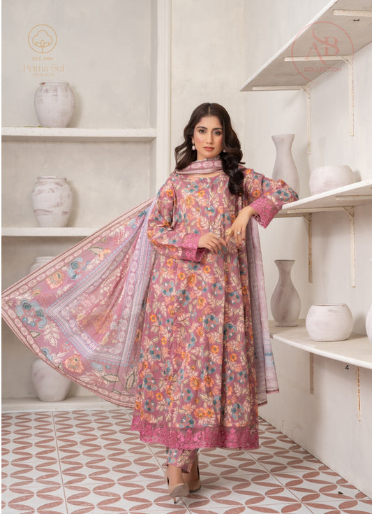 3-Piece Mauve Floral Lawn Suit