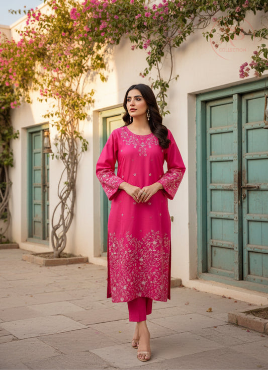 Luxury 3-Piece Embroidered Cambric Suit with Digital Print Dupatta