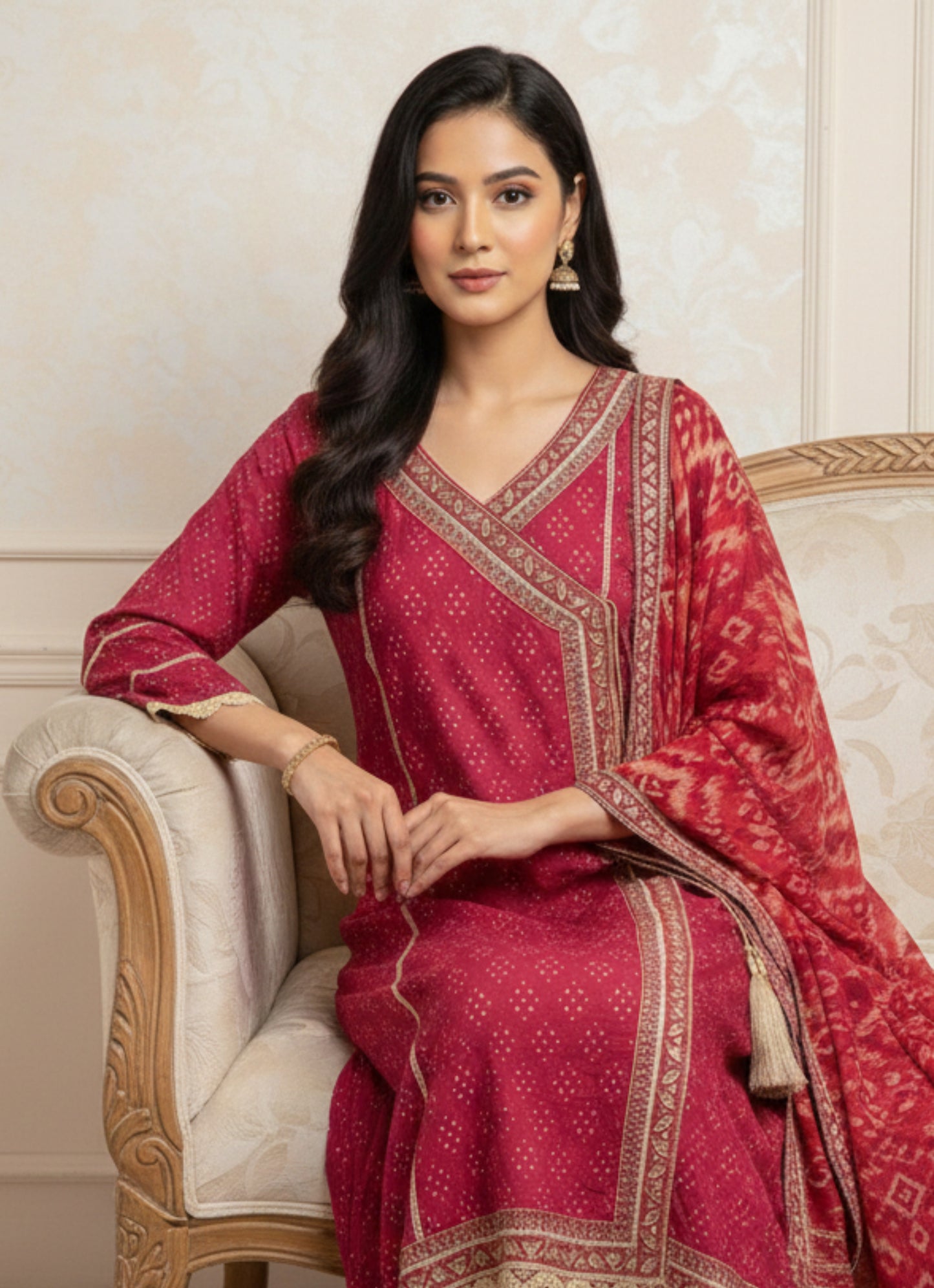 Maroon Angrakha Embroidered Kurta Set