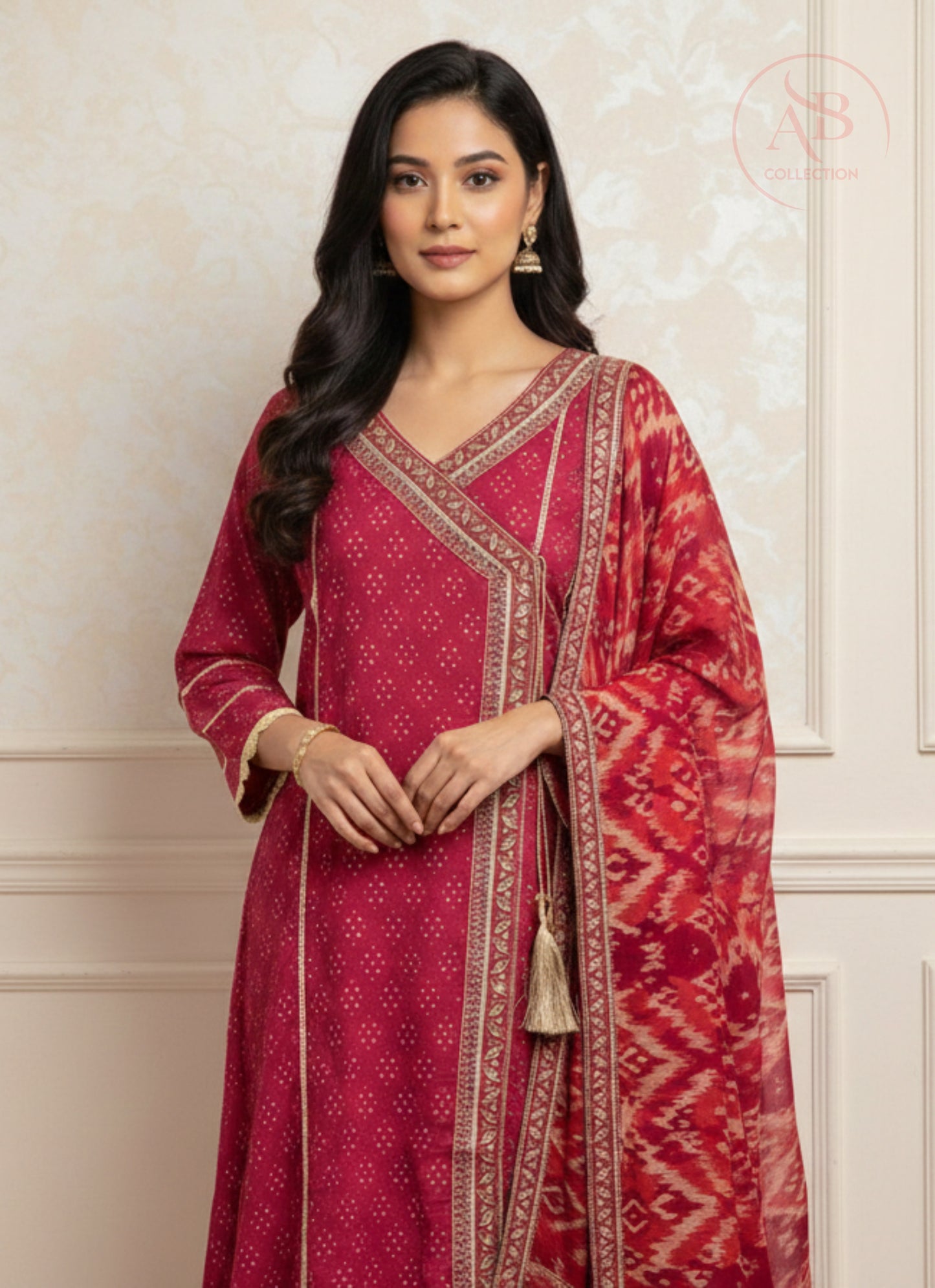 Maroon Angrakha Embroidered Kurta Set