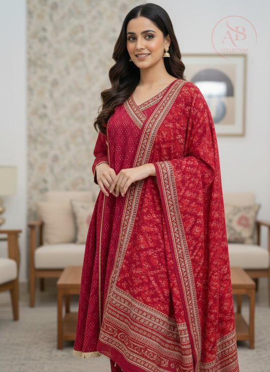Maroon Angrakha Embroidered Kurta Set