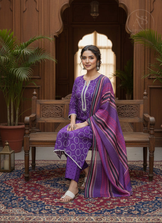 Midnight Purple Chunri-Inspired Summer Ensemble 3PC