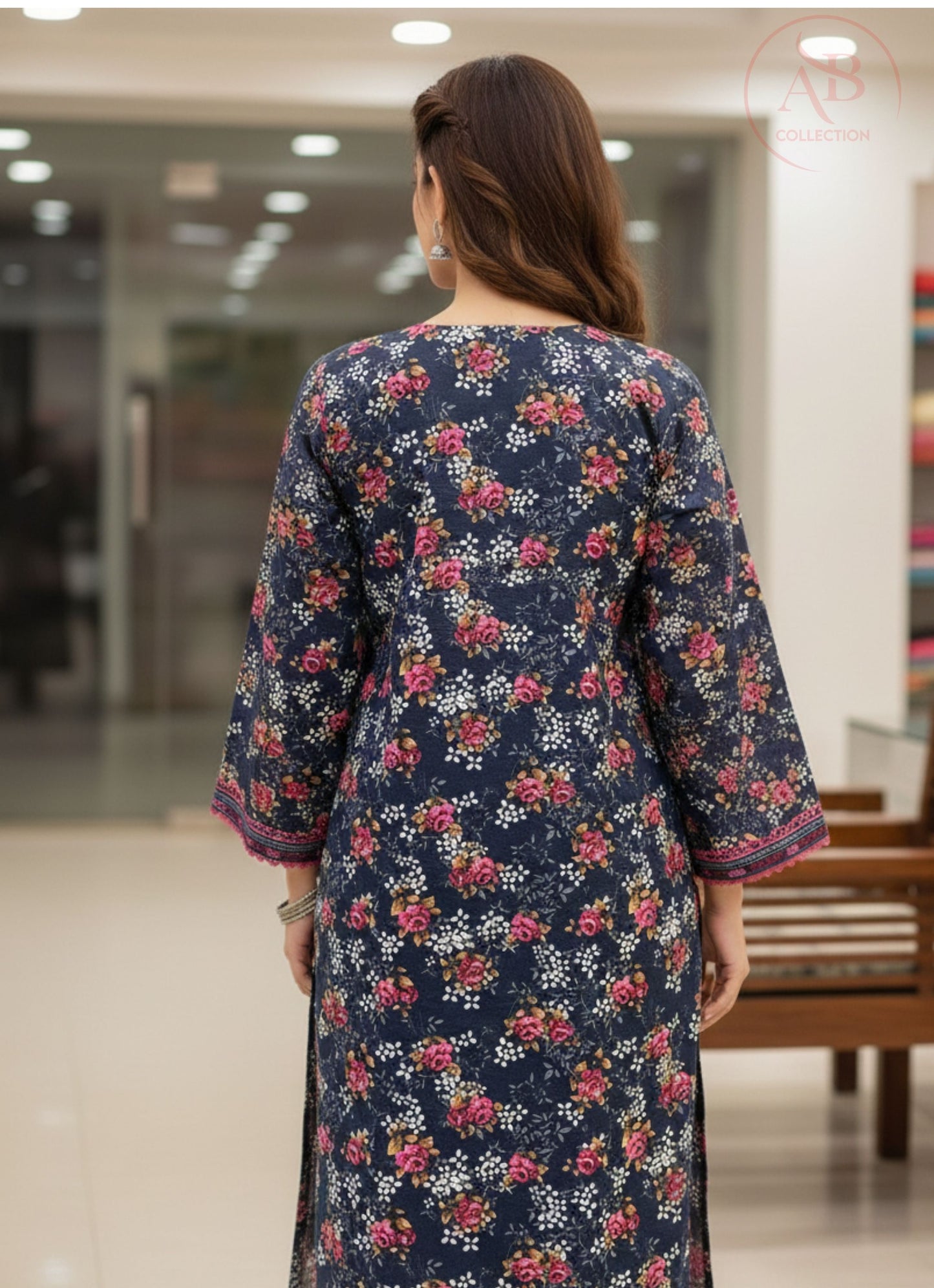 Charcoal Grey Rose Bouquet 3-Piece Printed Khaddar Suit