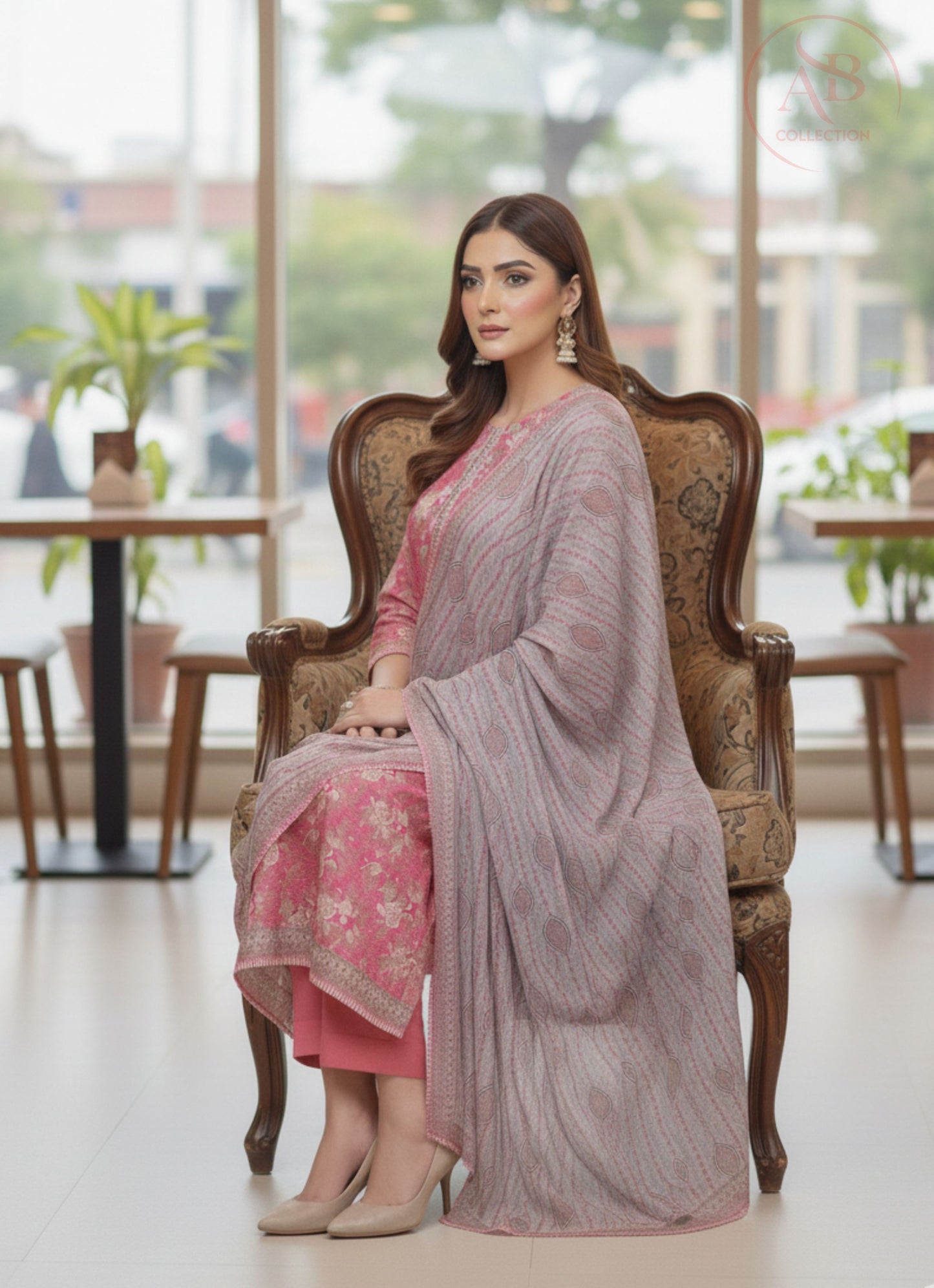 Rose Blossom Khaddar – 3-Piece Hand-Loomed Suit with Floral Print & Contrast Dupatta