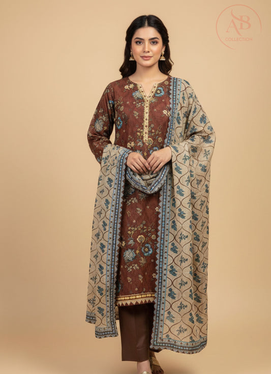 Earthy Rust Khaddar 3-Piece Suite