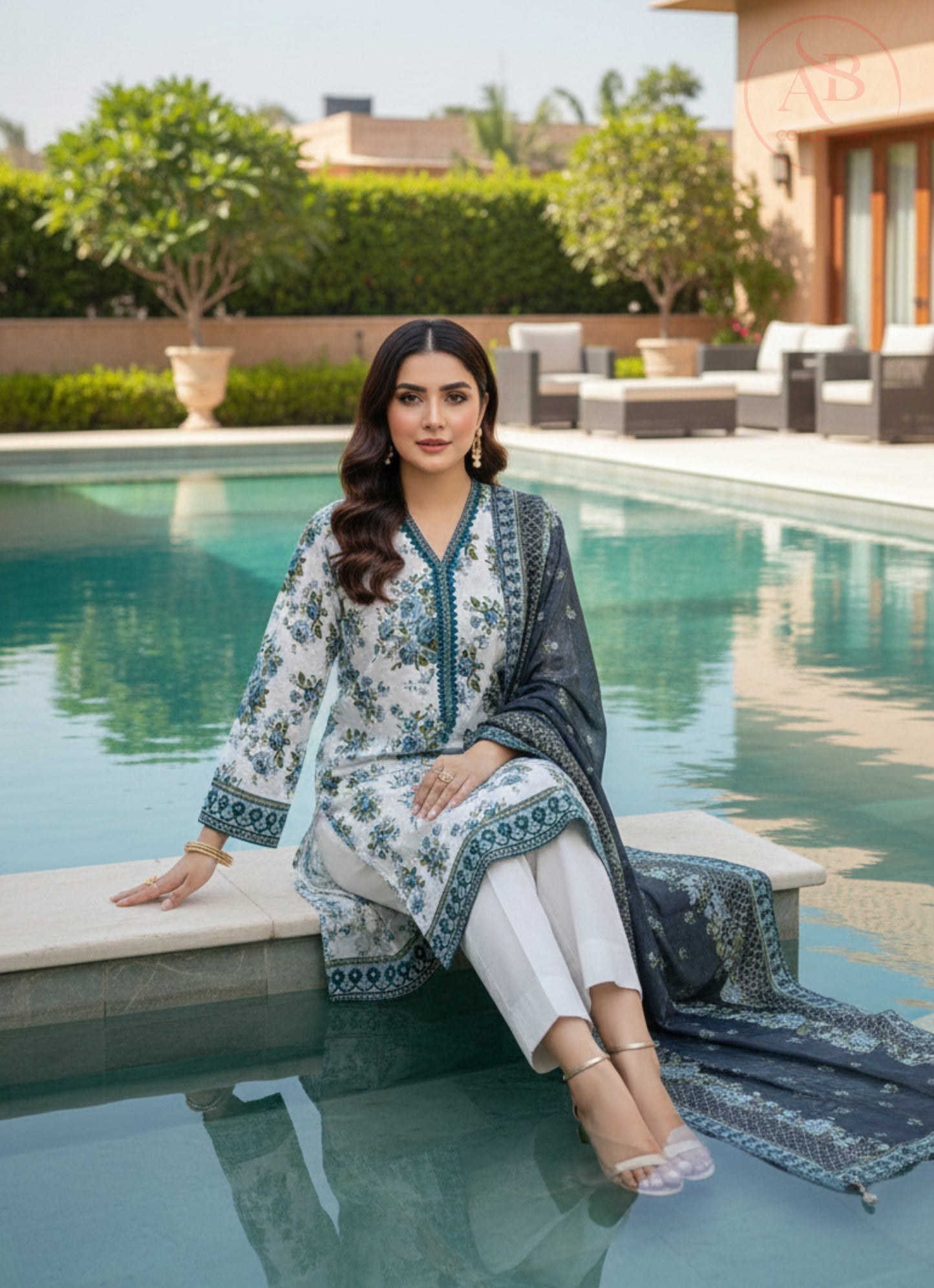 Elegant 3-Piece Printed Lawn Suit with Floral Design & Chiffon Dupatta