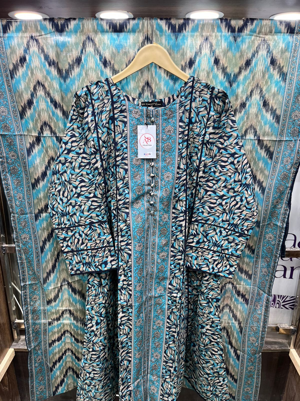 Sky Blue & Black Skin Print Lawn Frock