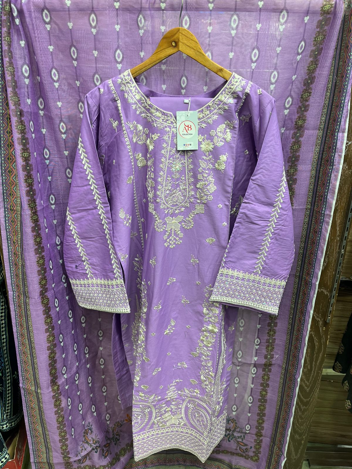 Elegant Embroidered Cambric 3-Piece Suit