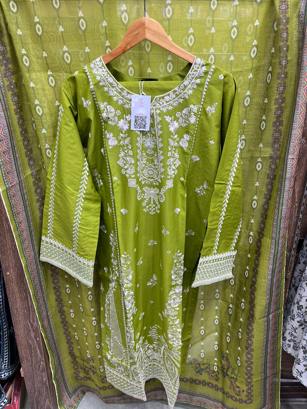 Elegant Embroidered Cambric 3-Piece Suit