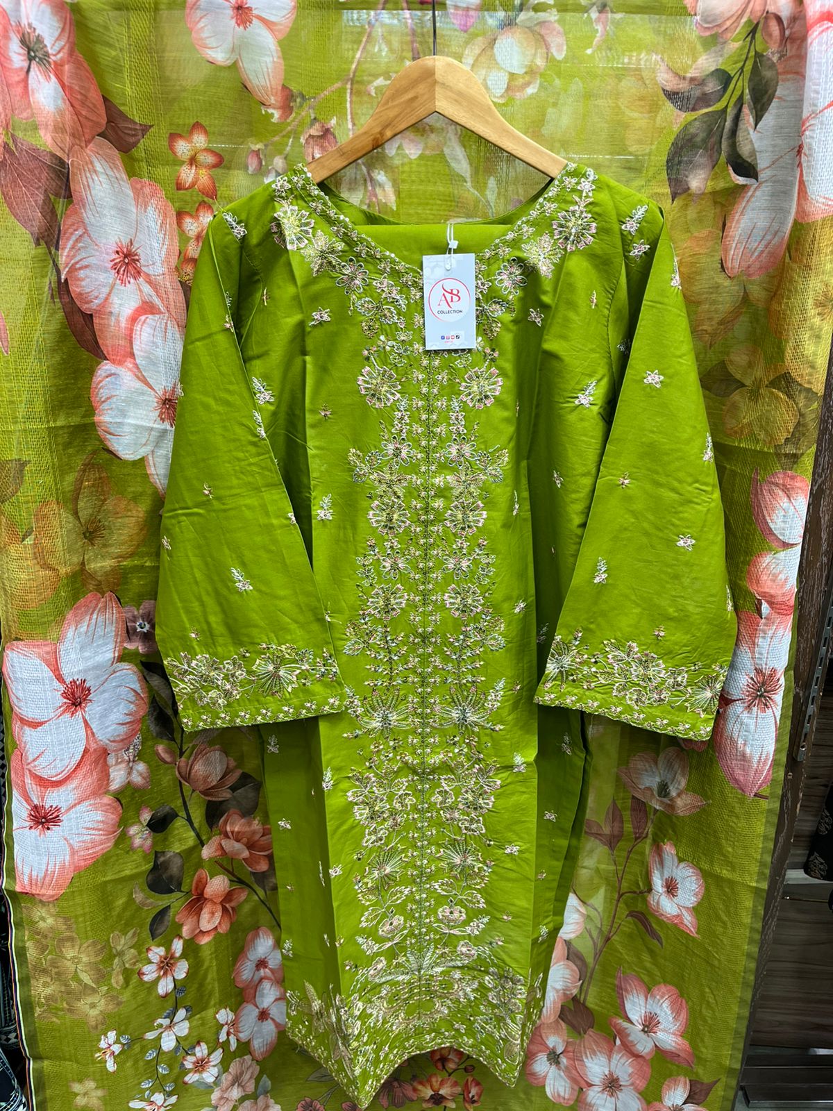 Luxury Embroidered Cambric Cotton 3-Piece Collection with Digital Floral Dupatta