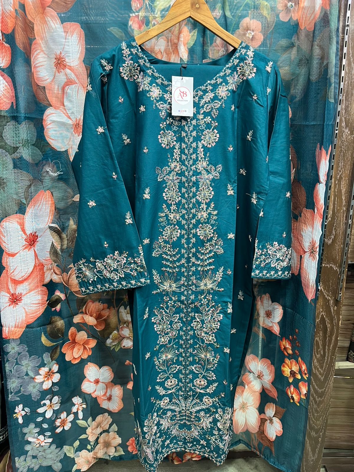 Luxury Embroidered Cambric Cotton 3-Piece Collection with Digital Floral Dupatta
