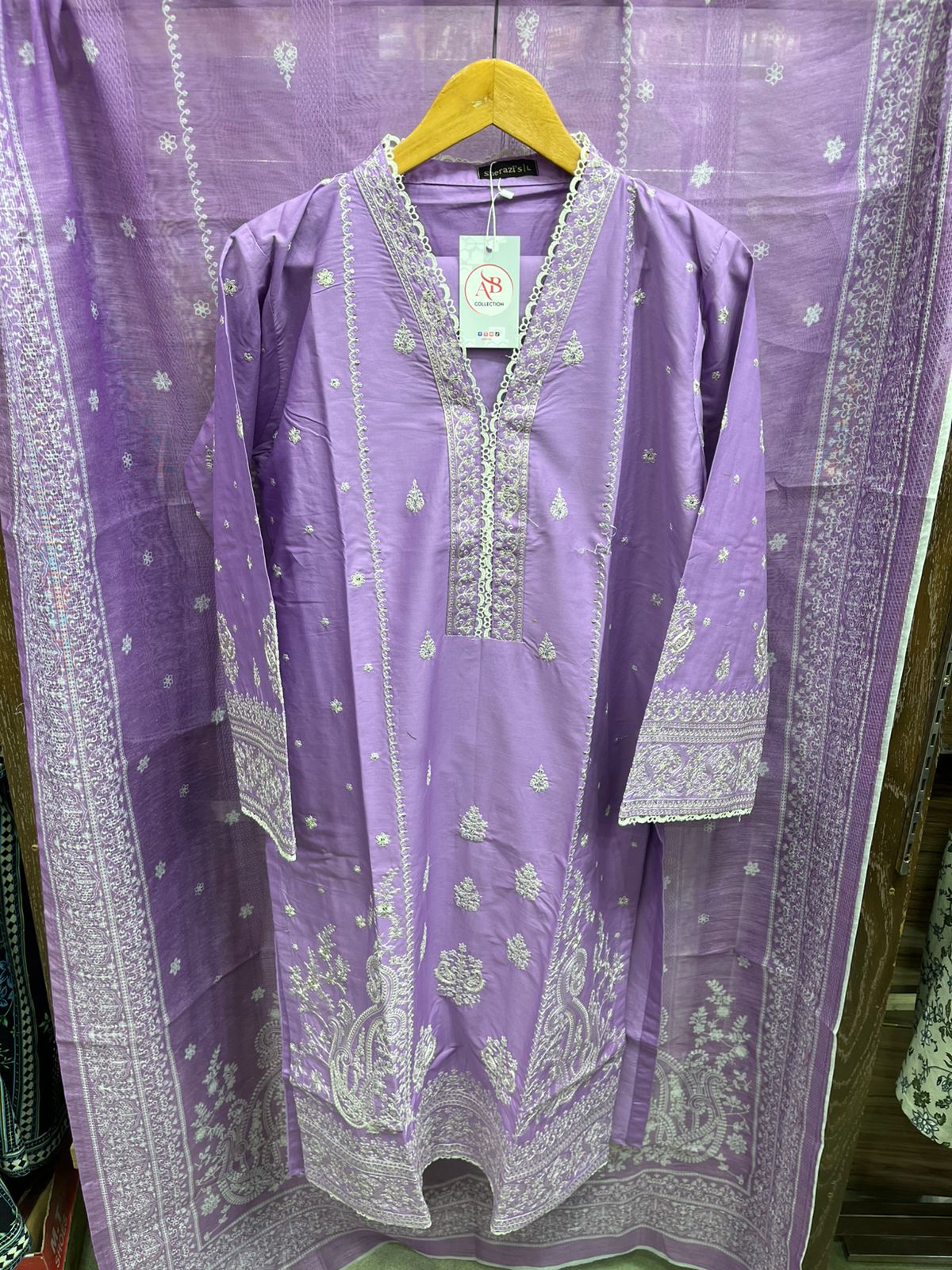 Premium Embroidered Cambric 3-Piece Suit with Digital Floral Dupatta