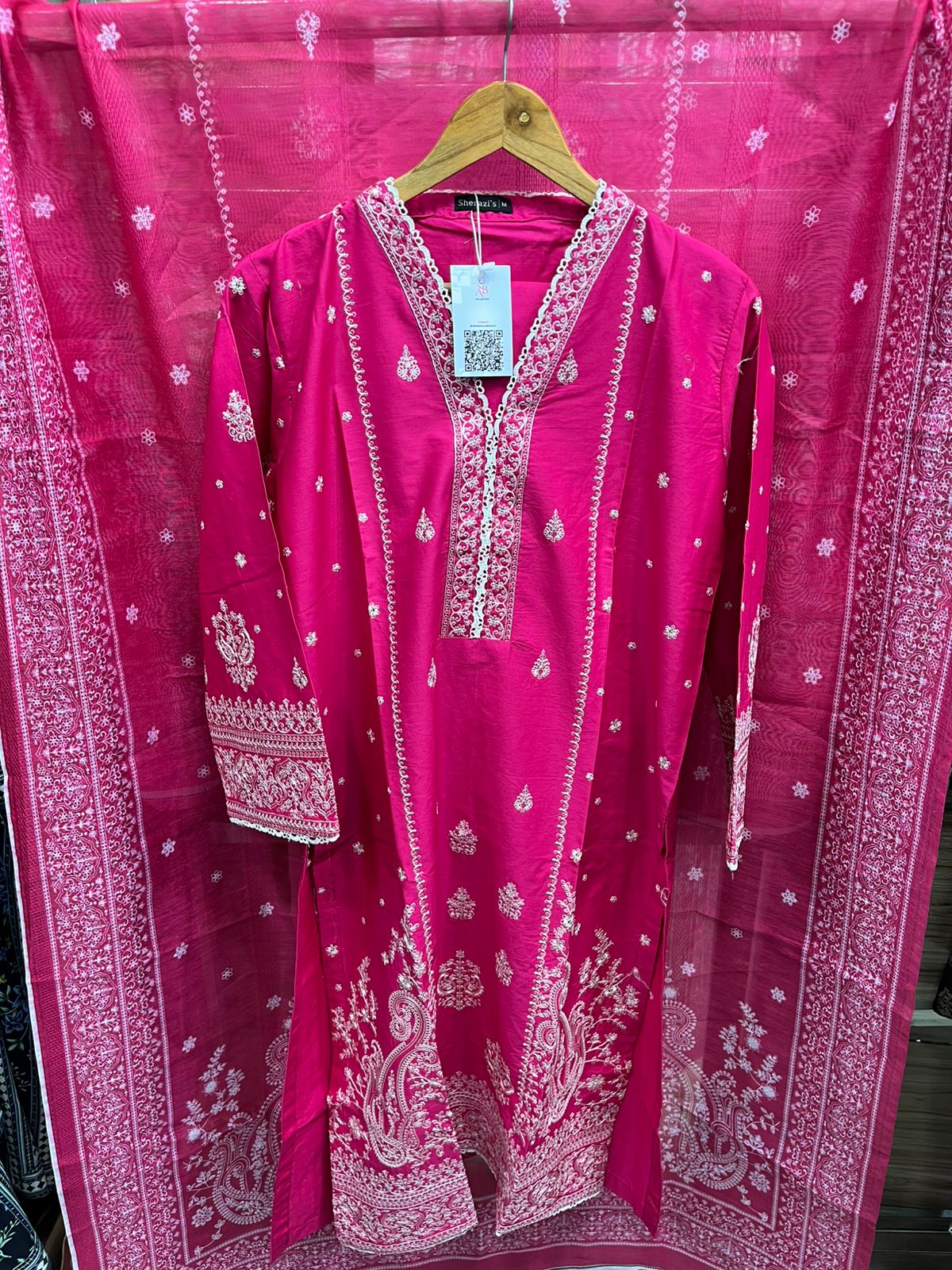 Premium Embroidered Cambric 3-Piece Suit with Digital Floral Dupatta