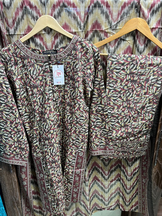 Earthy Zig Zag Printed Kurta & Wide Leg Farshi Shalwar
