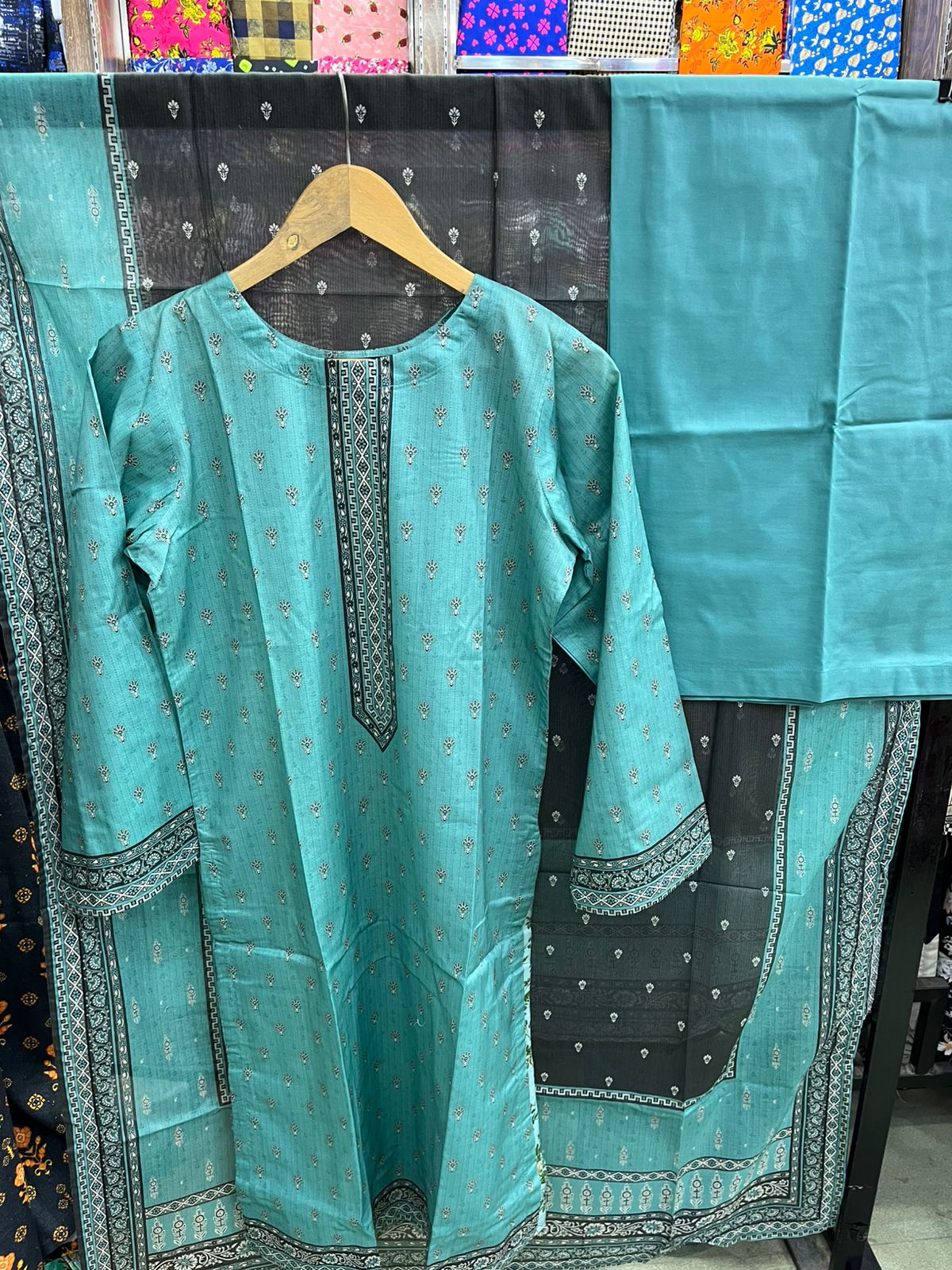 Seafoam Teal Lawn 3 Piece Suit Minimalist Geometric Design