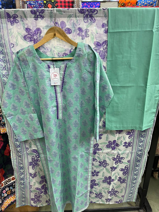 Bin Saeed Mint Green Lawn 3 Piece Suit Lavender Floral Accents