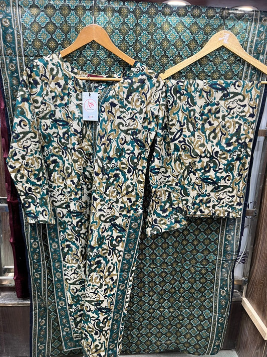 Regal Teal & Ochre Paisley 3 Piece Lawn Suit