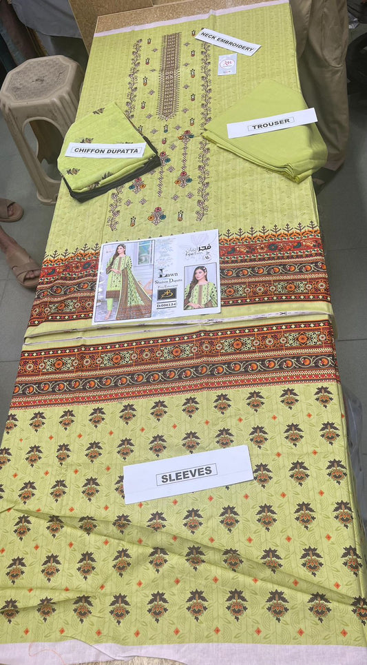 Premium Unstiched Embroidered Lawn 3 Piece Suit with Chiffon Dupatta