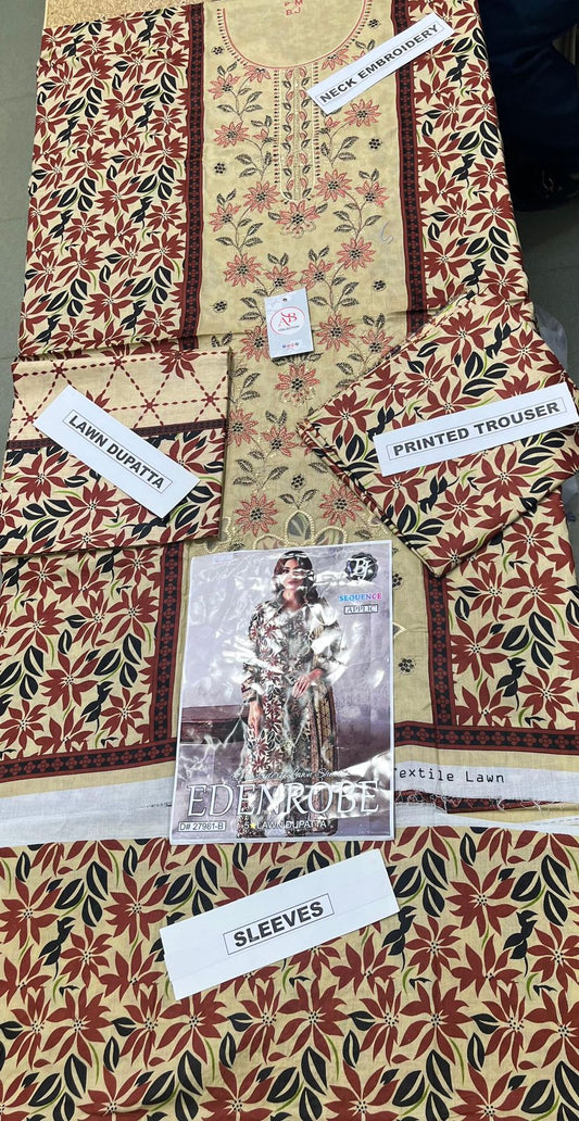 Premium Embroidered Lawn 3 Piece Suit with Lawn Dupatta