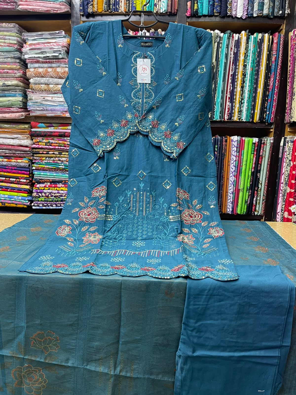 Premium Stitched 3 Piece Lawn Suit with Scalloped Cutwork and Elegant Floral Embroidery