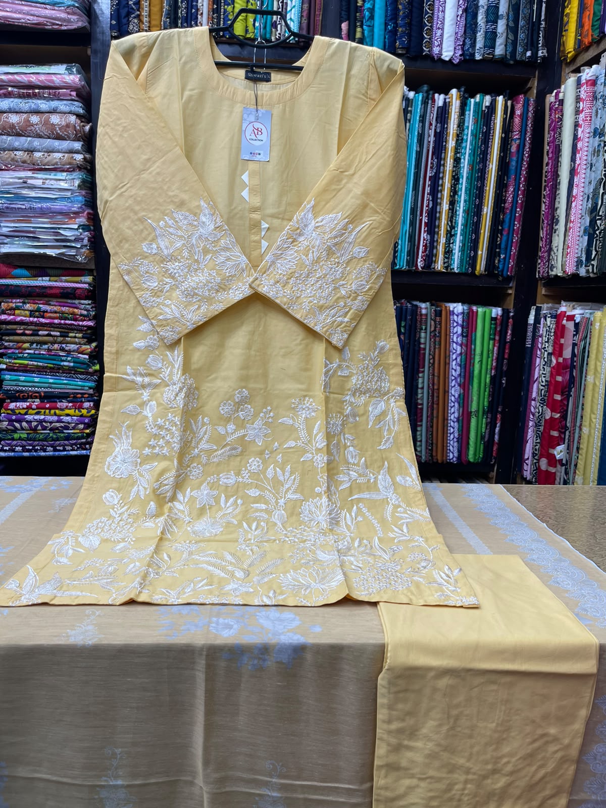 Premium 3-Piece Stitched Lawn Suit with Intricate White Floral Embroidery
