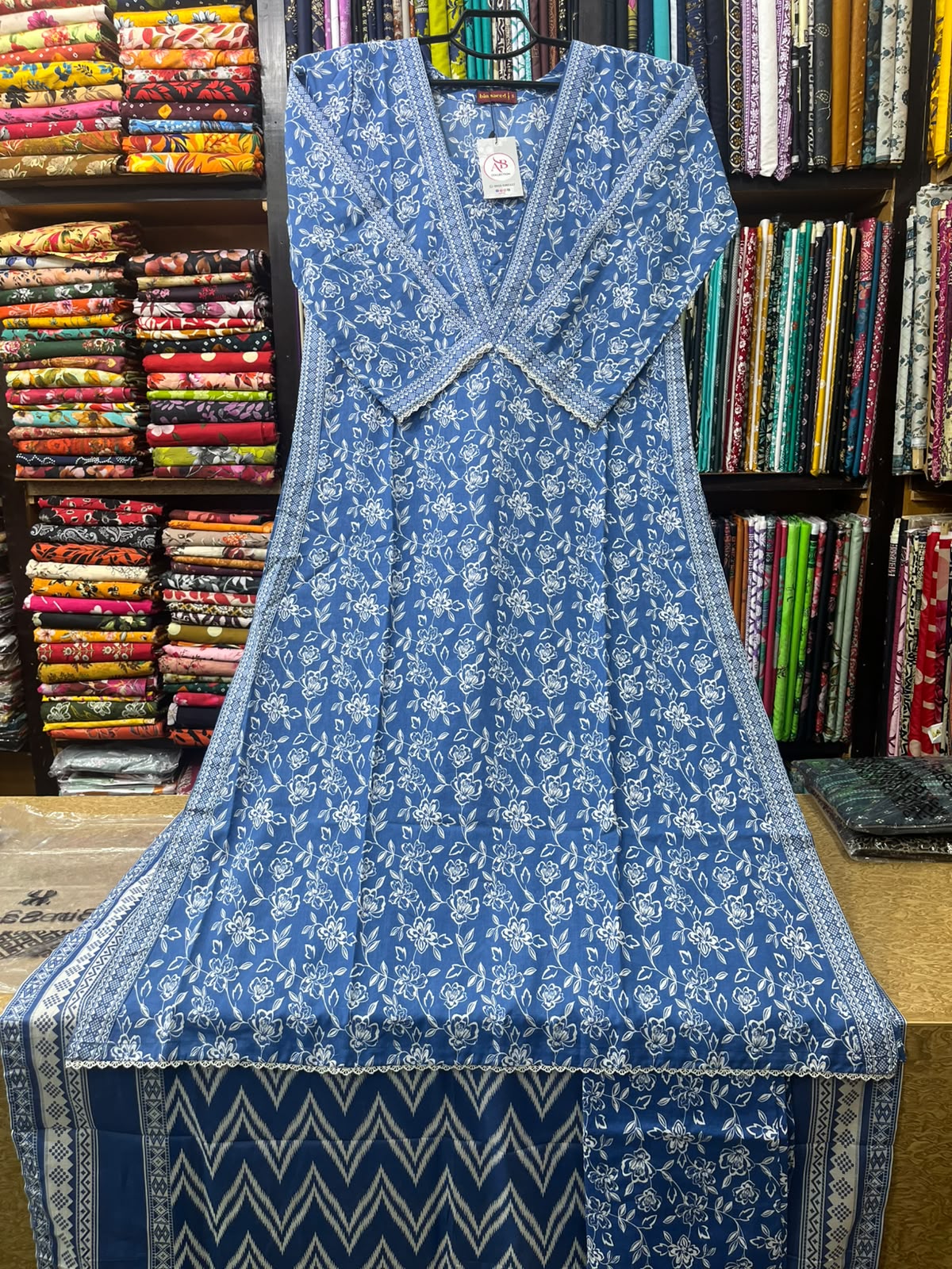 Bin Saeed Summer Lawn Collection 3-Piece Printed A-Line Dress with Chevron Dupatta